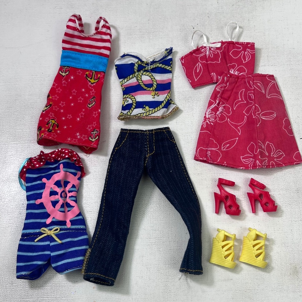 Barbie Doll Clothes Lot Nautical Tropical Outfits Jeans Pink Heels Yellow Wedges